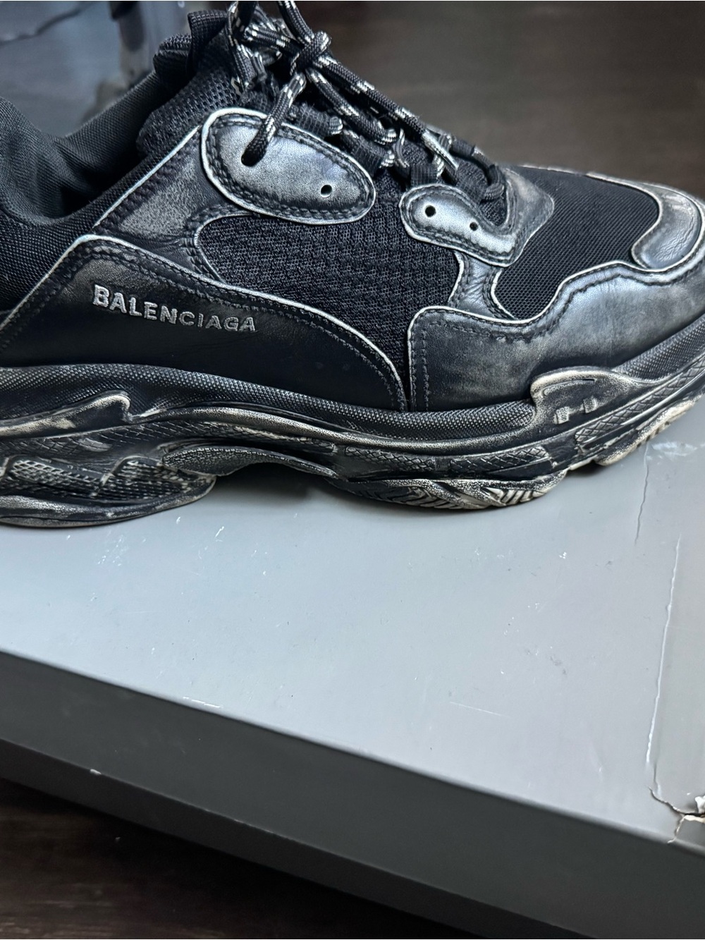 Balenciaga Black Chunky Trainer with Distressed Sole